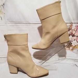 BLOCK HEEL ANKLE BOOTS BOOTIES FAUX LEATHER SIZE 10